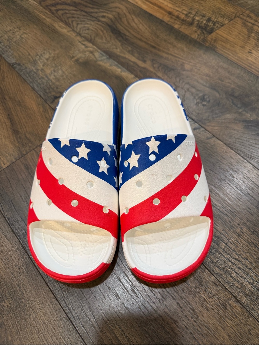 CROCS Kids' Red White & Blue Star Slide Sandals